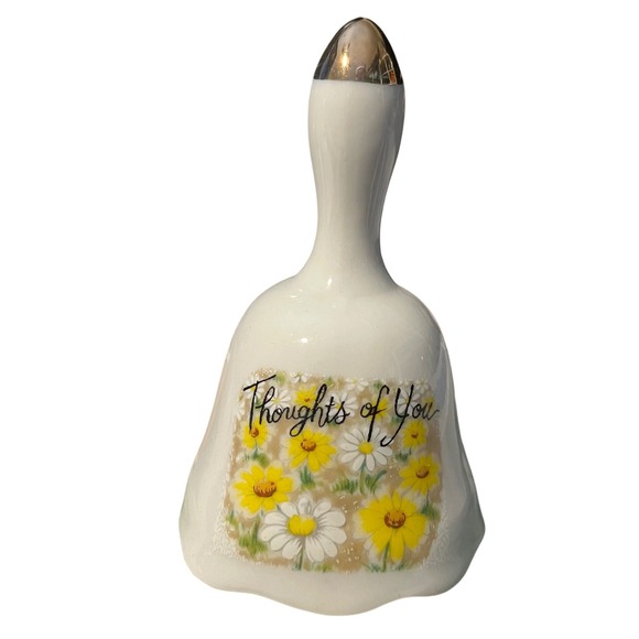 Enesco Other - Vtg Enesco "Thought of You" Porcelain Bell White Bell Floral Gold Tip Vtg Decor